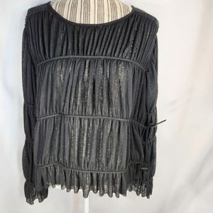 Kinly Black Long Sleeve BOHO Peasant Top Size Small